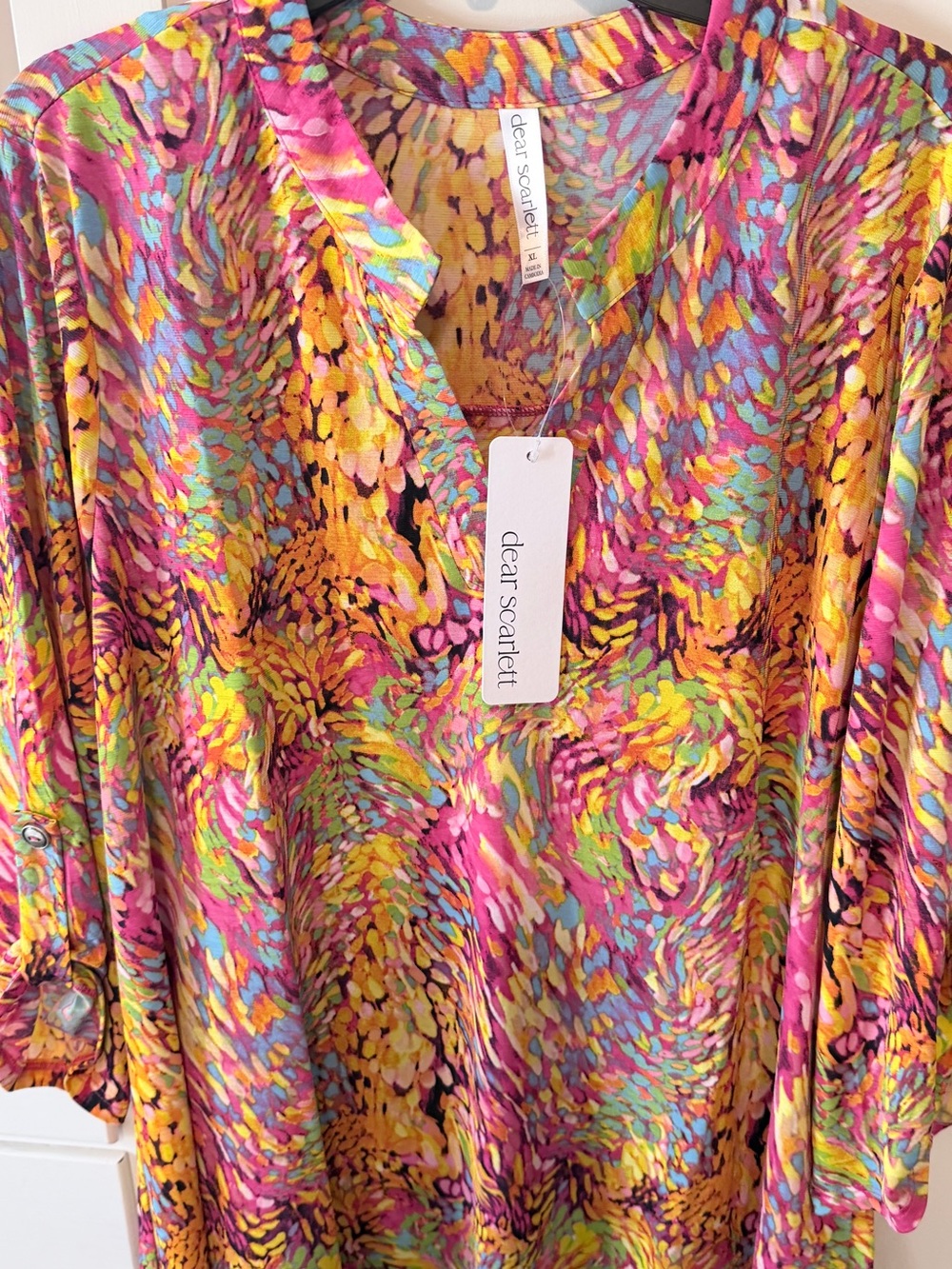 dear scarlett Multicolor V-Neck Tunic - Pink, Yellow & Green - Picture 4 of 9